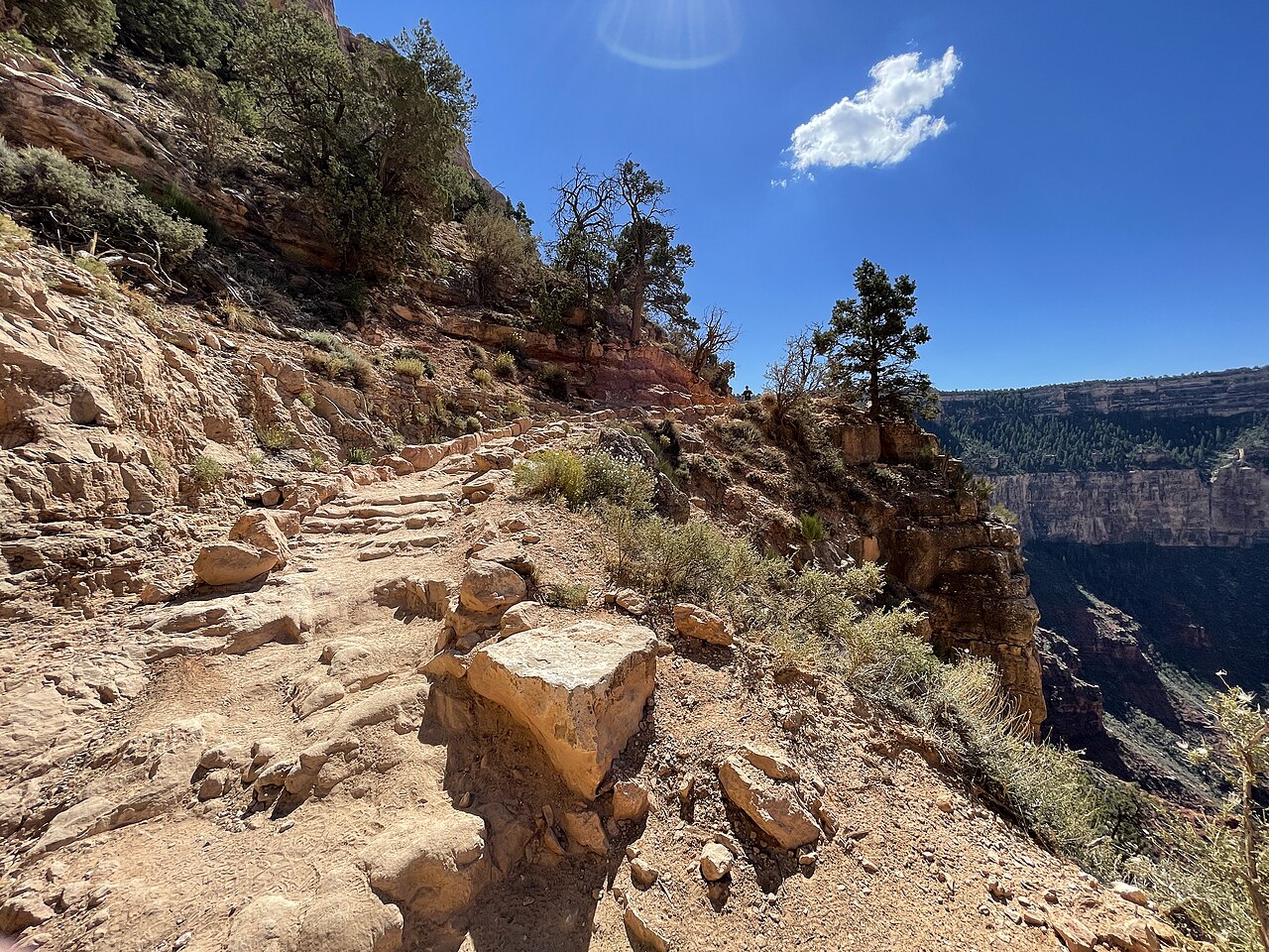 The South Kaibab Trail dropping below the Grand Canyon’s South Rim towards Ooh Aah Point, with canyon walls beyond